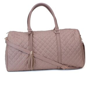 Quilted Leather Weekender Travel Duffel Bag